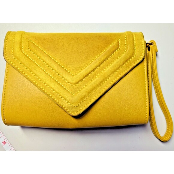 Aldo Clutch Handbag Mustard Yellow with Hand Strap, Magnetic Clip Close - Picture 15 of 16